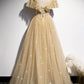 Gold A line sequins long ball gown dress formal dress s78