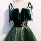 Green velvet tulle prom dress formal dress s101