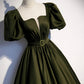Green satin long prom dress A-line evening dress s87