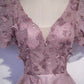 Pink tulle sequins long prom dress pink evening dress s61