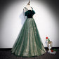 Green velvet tulle prom dress formal dress s101