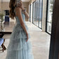 Sweet Light Blue Tulle Prom Dresses,Ruffles Pleated Light Blue Evening Formal Gown Y1539