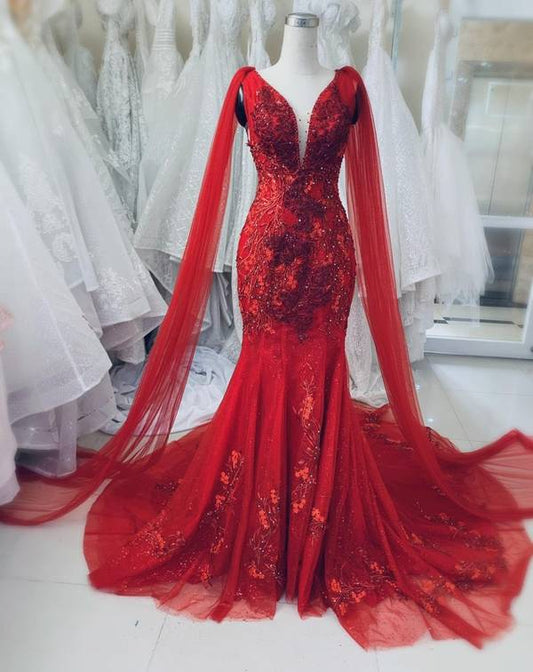 Unique Red Vintage Wedding Dress,Princess Bridal Gown Mermaid Prom Dress Y1573