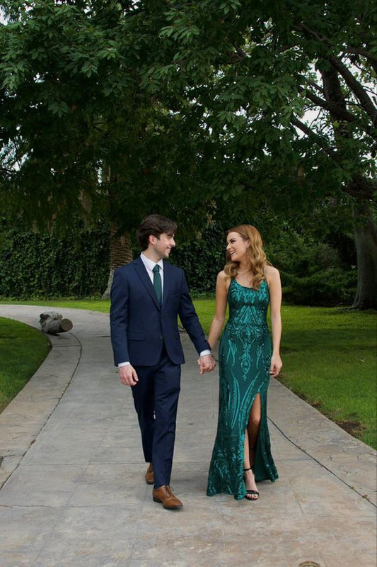 Green Mermaid Long Formal Gown with Split,Backless Evening Dress Y1576