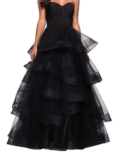 Sweetheart Black Rufflue Long Prom Evening Dress Y1624