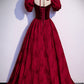 Burgundy velvet jacquard long prom dress evening dress s89
