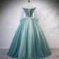 Green tulle lace long ball gown dress formal dress s107