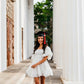 White Puffy Sleeves Short Homecoming Dress,Graduation Dress Y1340
