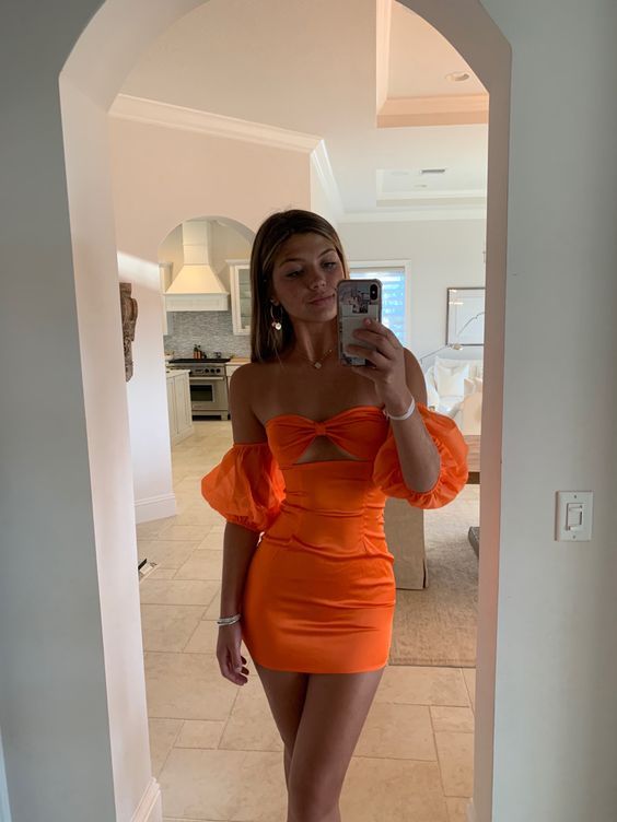 Sexy Orange Short Homecoming Dresses,Bodycon Dress Y1341