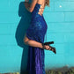 Sparkly Mermaid Scoop Neck Straps Royal Blue Prom Dress With Slit, Evening Dress Y1265