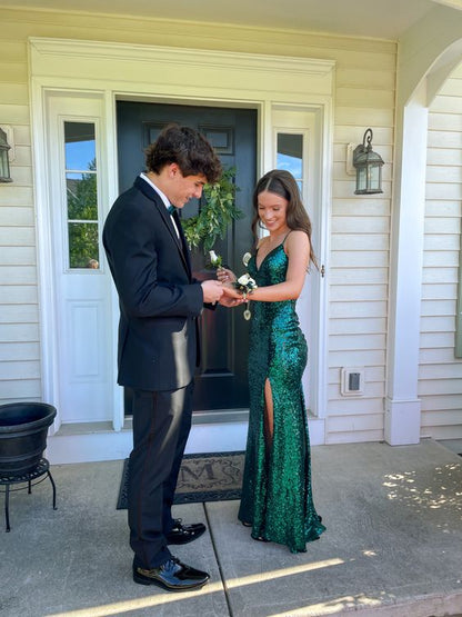 Classy Mermaid Green Sequins Prom Dress With Split Y1282