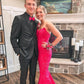 Hot Pink Mermaid Sequins Prom Dresses V-Neck Trumpet Long Prom Evening Dress Customized Size Y1284