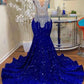 Royal blue prom dresses, crystal prom dresses, beaded prom dresses, mermaid evening dresses, sequins party dresses, mermaid evening gowns Y1595