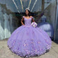 Purple Quinceañera Flower Ruffles Sweetheart Princess Ball Gown Y1610