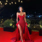 Red Sequins Mermaid Evening Dress with Split Sexy Prom Dress Y1640