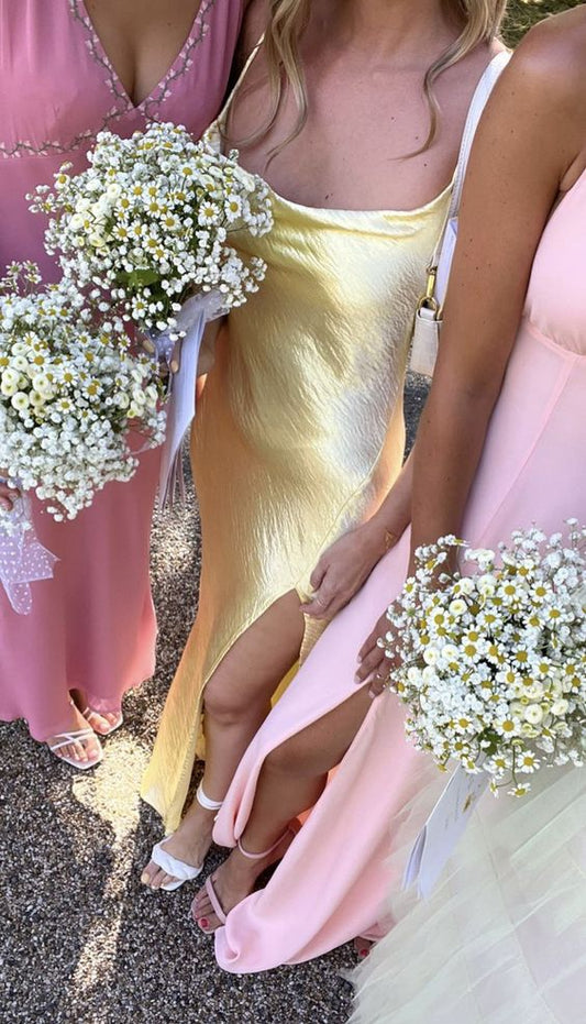 Yellow Simple Prom Dress With Split,Sexy Evening Dress Y1616