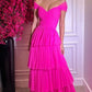 Hot Pink Off The Shoulder Prom Dresses Long Evening Gowns Y1617
