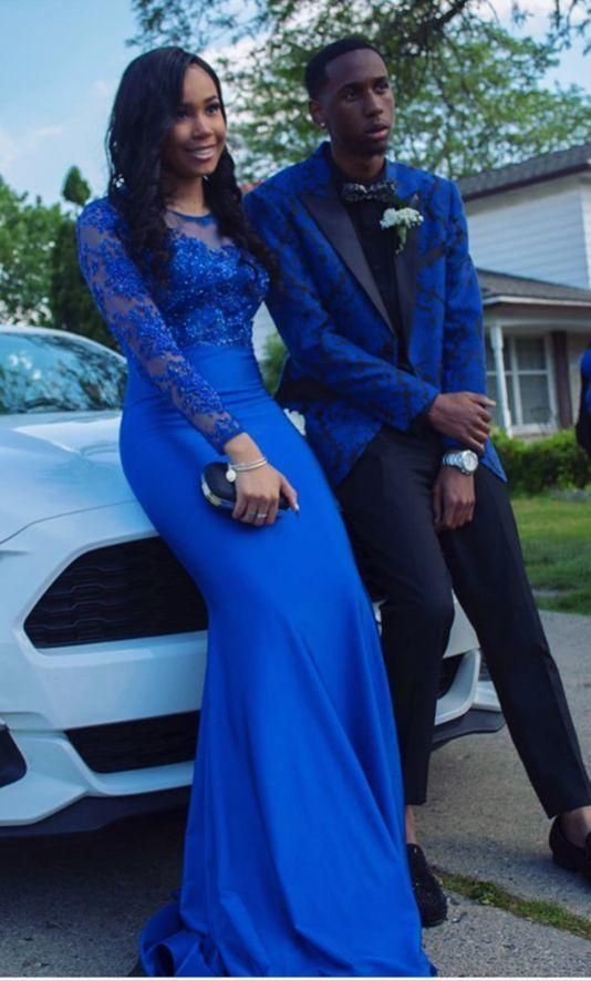 Long Sleeve Royal Blue Prom Dress,Elegant Royal Blue Evening Dress Y1589