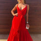 Sexy Red V Neck Long Prom Dress,Graduation Dress Y1349