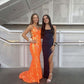 Fashion Mermaid V Neck Orange Sequins Long Prom Dresses Y1721