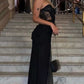 Sexy Black Long Evening Dress Illusion Black Lace Corset Evening Gown Y1047