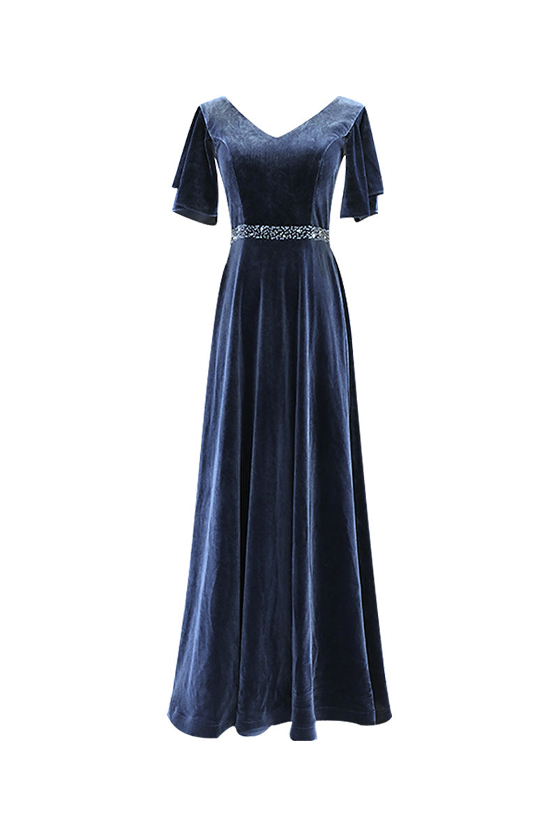Blue evening dress custom made elegant dress sexy prom dress velvet dress,custom made Y1172