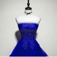Royal Blue Tulle with Lace Applique High Low Party Dress, Blue Homecoming Dress Y671