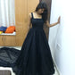 Black Prom Dress Sexy Evening Square Neck Sleeveless Gown Y954