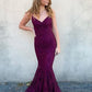 Mermaid Beaded Prom Dress,Lace Maroon Long Evening Dresses Y935