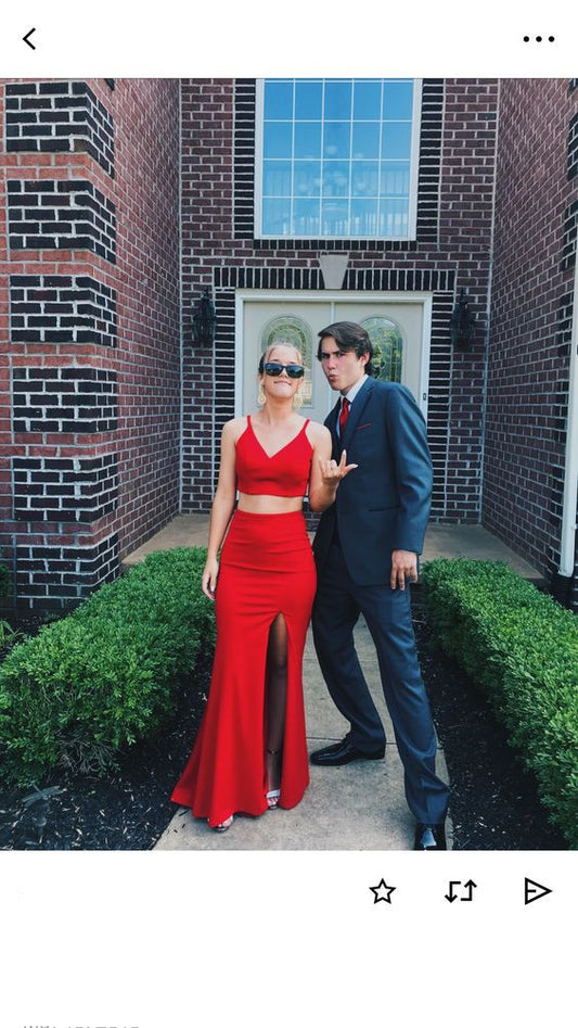 Elegant Two Piece Red Prom Dress,Sexy Evening Dress Y1097