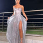 Beautiful Silver Straps Long Evening Dresses With Slit Y1024