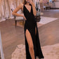 Simple Black Long Prom Dress Side Split Evening Dress Y1017