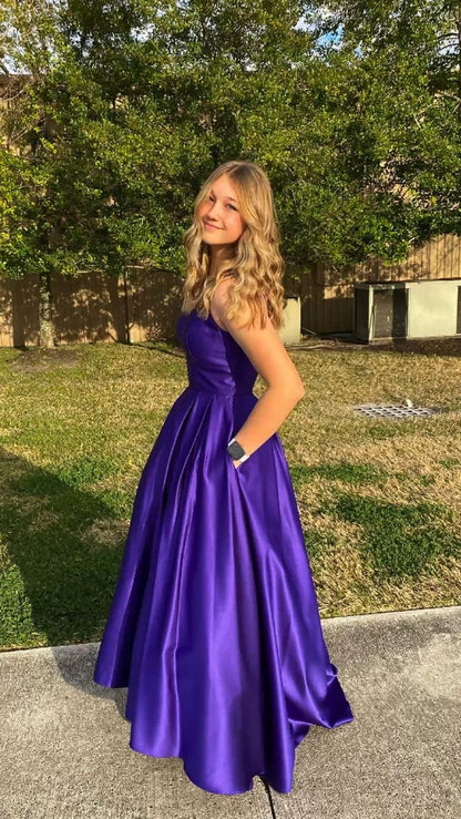 Simple Purple Spaghetti Straps Prom Dress,A-line Graduation Dress Y913