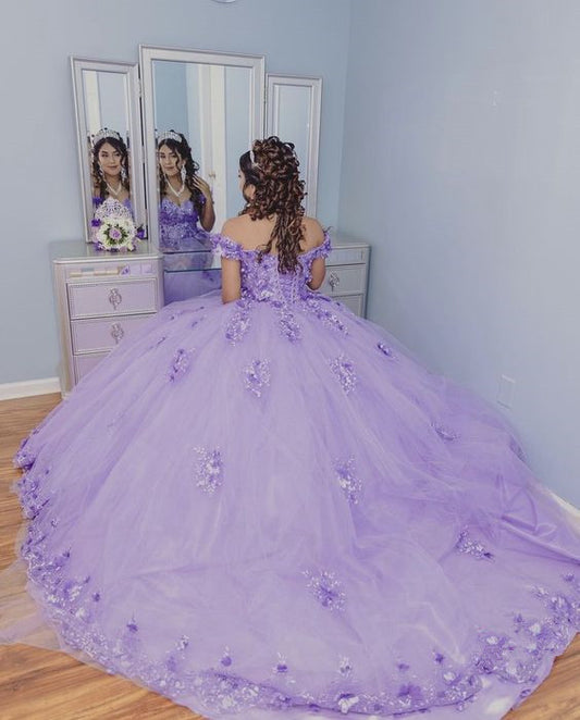 Generous Off The Shoulder Lavender Appliques Ball Gown,Quinceanera Dress Y1079