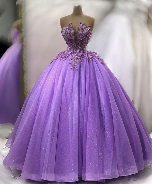 Stunning Purple Glitter Ball Gown Princess Dress Y972