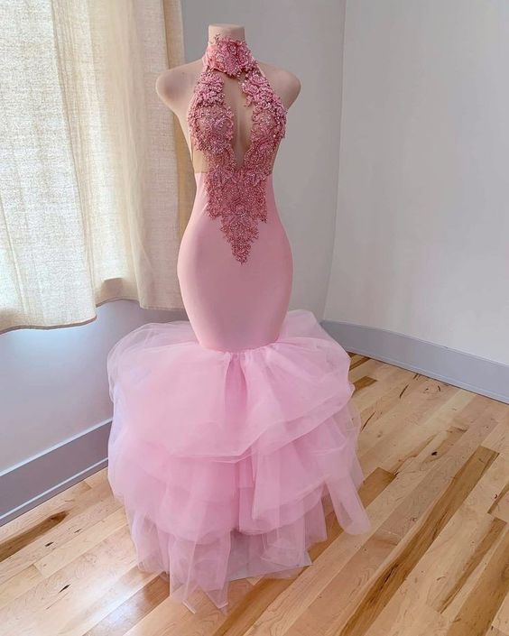 Sexy Pink Mermaid Evening Dress, Wedding Reception Dress Y818