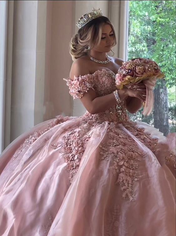 Luxurious Off The Shoulder Pink Ball Gown,Quinceanera Dress,Sweet 16 Dress Y1114