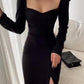 Vintage Black Square Neckline Long Prom Dress , School Dance Dresses ,Fashion Winter Formal Dress Y947