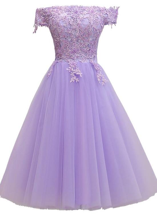 Light Purple Lace And Tulle Off The Shoulder Homecoming Dress S11189