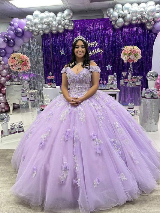 Princess Purple Off The Shoulder Ball Gown Sweet 16 Dress Y1450