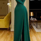 simple green mermaid split prom dresses Y1442