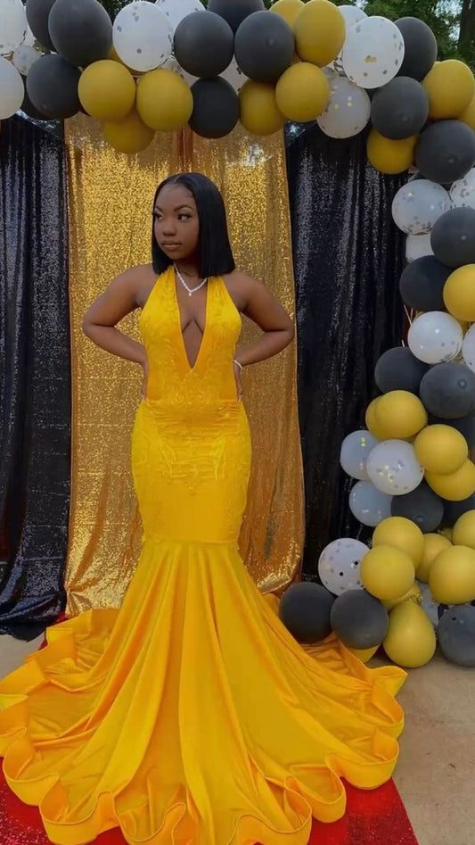 Stunning Yellow Mermaid Prom Dress,Sexy Evening Dress With Train Y1709