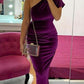 One Shoulder Purple Velvet Party Dress,Short Prom Dress Y1736