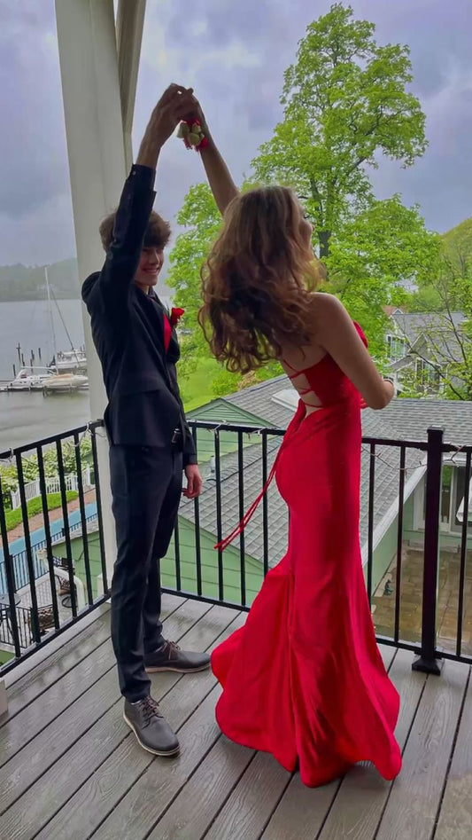 Sexy Red Mermaid Long Prom Dress,Backless Evening Dress  Y1676