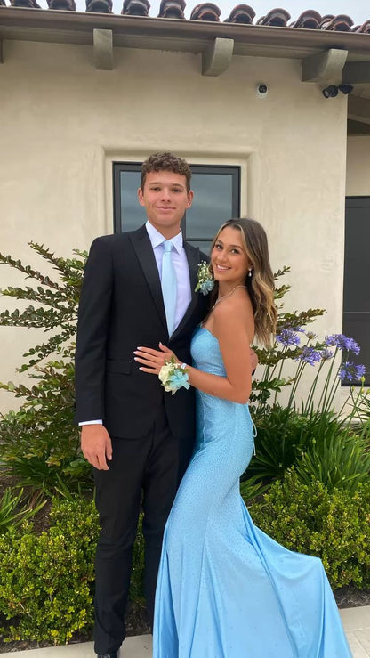 Strapless Blue Long Prom Dress,Mermaid Prom Dress Y1718