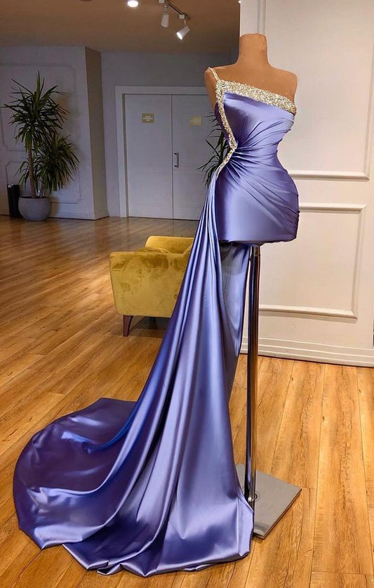 Purple formal dresses, beaded evening dresses, one shoulder evening dress, evening dresses short, elegant formal dresses Y1771