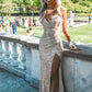 Mermaid Gold Sequins Long Prom Dress with Split,Charming Evening Dress Y1655