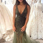 Sleeveless Bodice with Deep V-neck Prom Dress,Sexy Mermaid Evening Dress Y1704