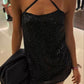 Lovely Black Sequins Short Homecoming Dress Sexy Black Party Dress Y638