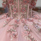 Pink Tulle Floral Appliques Ball Gown Sweet 16 Dress  Y527